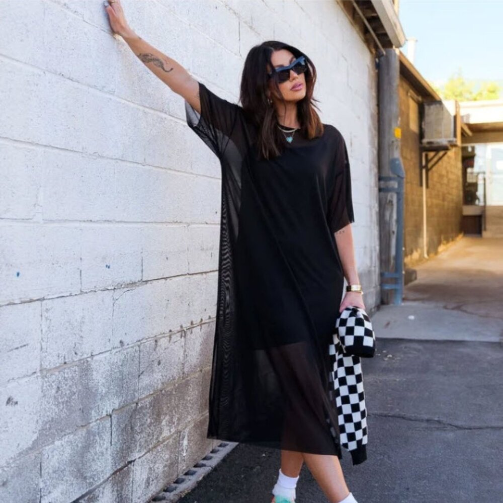 BNWT - Dressed in LALA Karma Oversized Mesh Dress + Slip in Black - XL